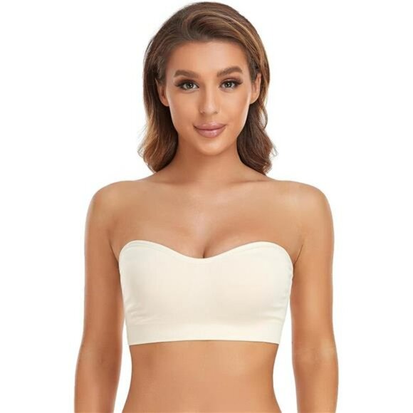 Lusait Strapless Bra for Women Non-Slip Silicone Padded Bandeau Bra Wireless - Picture 1 of 7